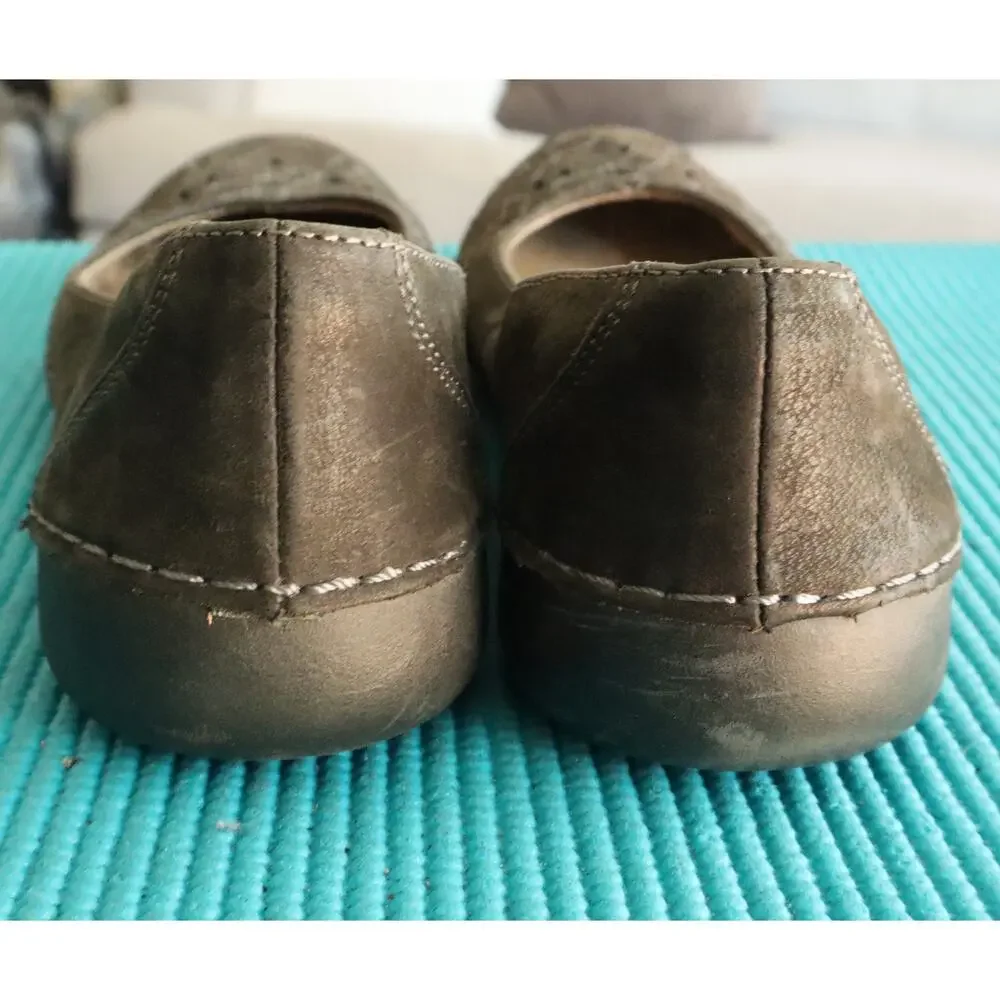 Naturalizer Ballet Flat GRAY Leather Slip on Embroidered Floral Round Toe 7.5